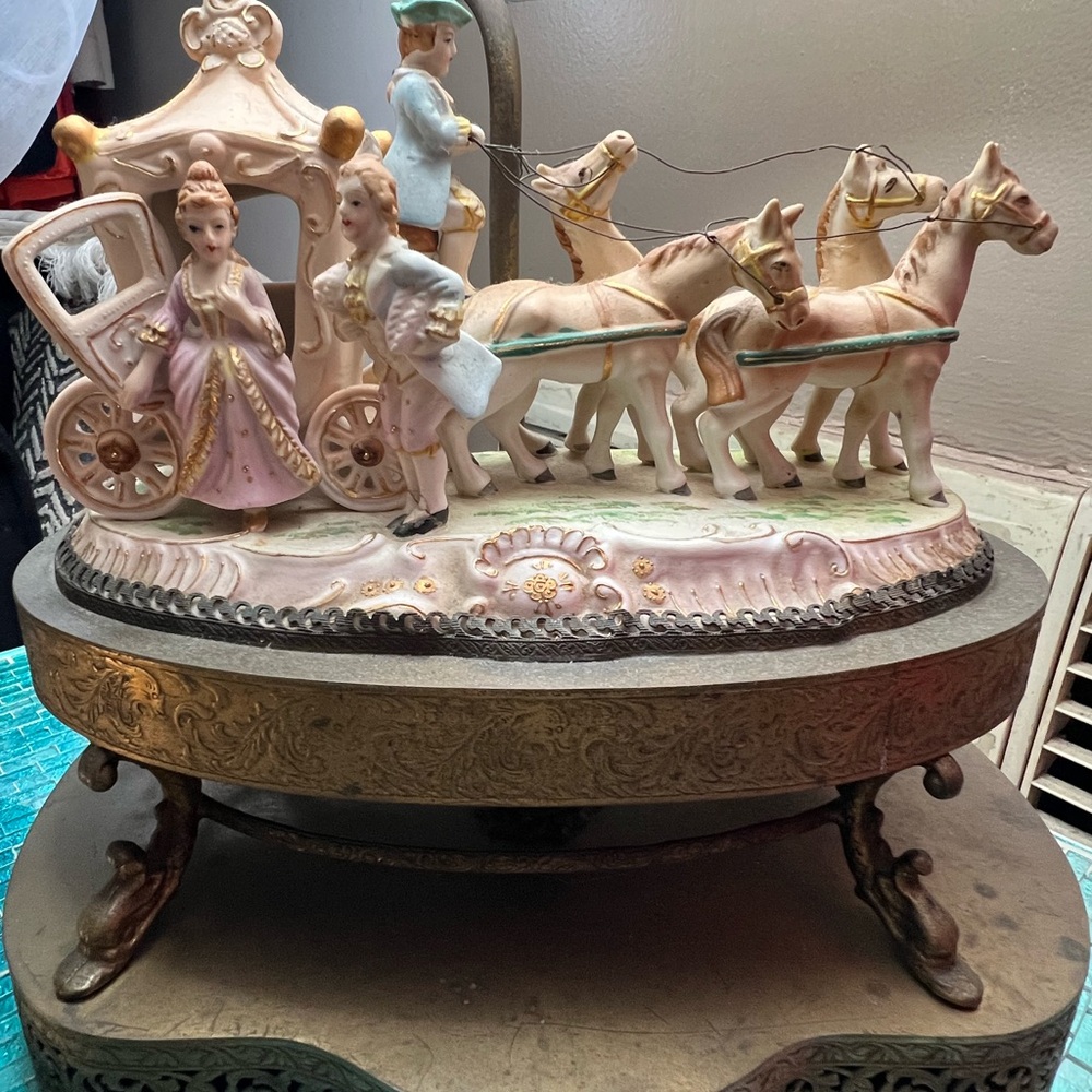 Porcelain Carriage Figurine with Horses